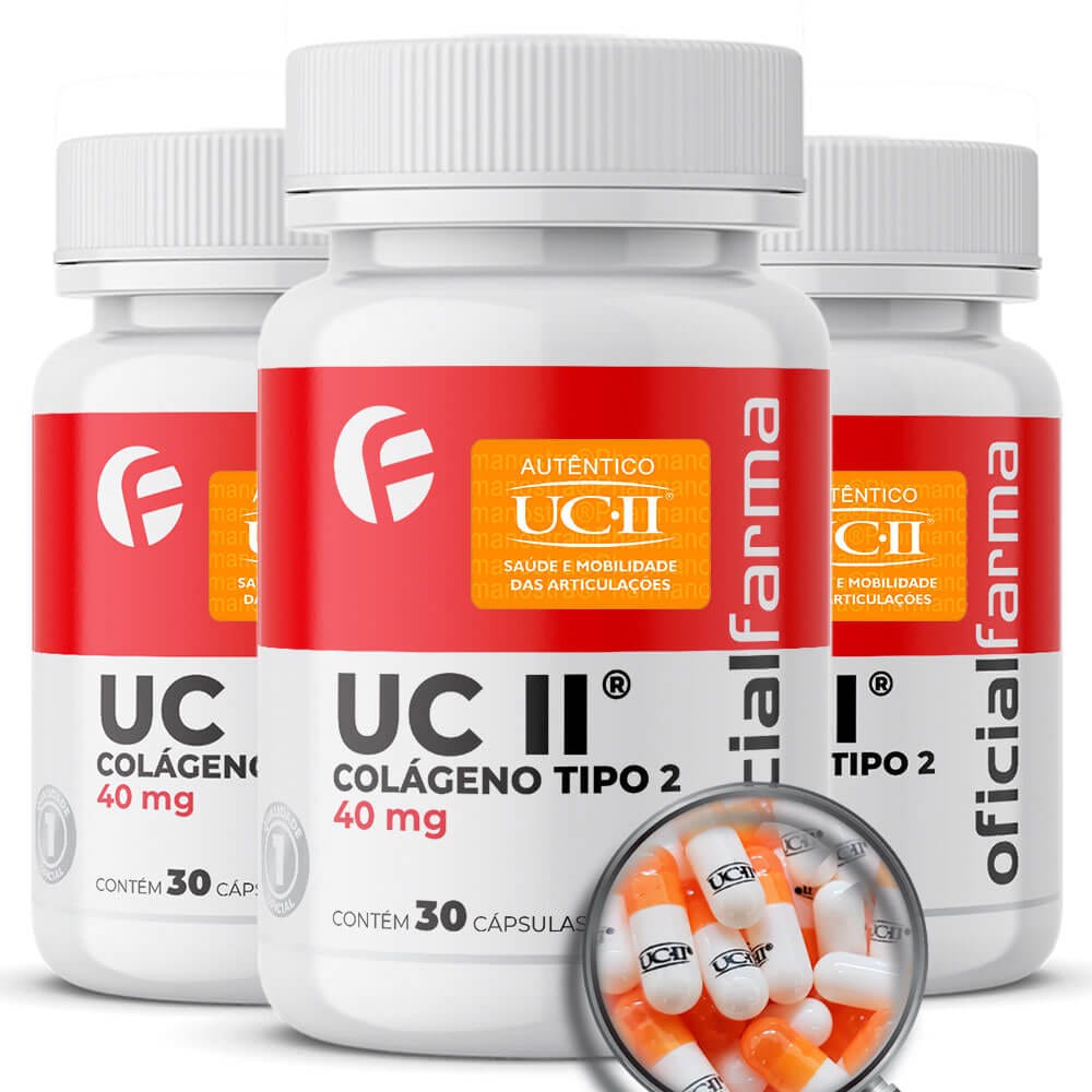3 Uc II&reg; 40Mg 30 C&aacute;psulas (Col&aacute;geno Tipo 2) Com Selo de Autenticidade
