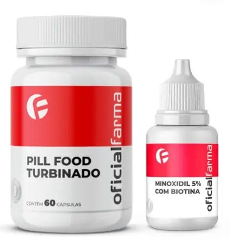 Minoxidil 5% Com Biotina 100Ml + Pill Food Turbinado 60 C&aacute;psulas