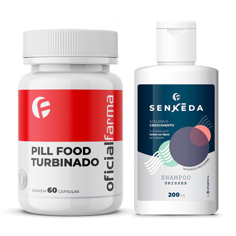 Pill Food Turbinado 60 C&aacute;psulas + Shampoo Unissex Para Crescimento Capilar 200 ml SENKEDA
